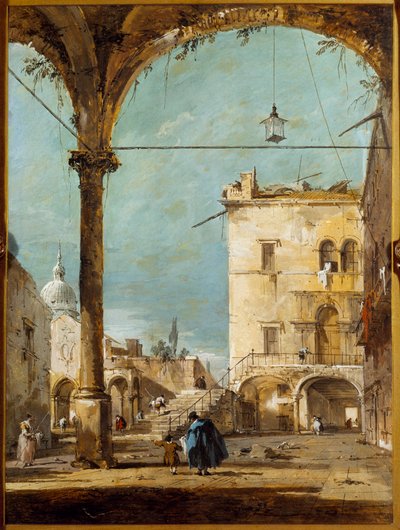 En portik i Venedig Målning av Francesco Guardi (1712-1793) 1700-talets Paris, Musée Jacquemart Andre av Francesco Guardi
