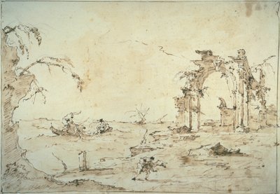 Capriccio med en squall på lagunen av Francesco Guardi