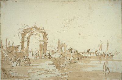 Gateway nära en landningsbro av Francesco Guardi