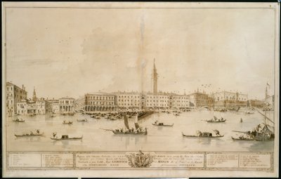 Panorama över Venedig från Bacino di San Marco, inklusive projektet för det föreslagna Teatro Manin av Francesco Guardi