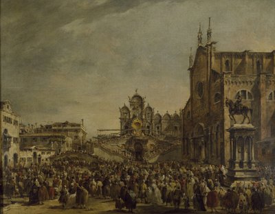 Påven Pius VI välsignar folkmassan på Campo SS. Giovanni och Paolo, 1700-talet av Francesco Guardi