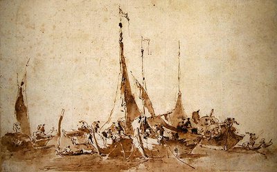 Studier av fiskebåtar (penna & bläck och tvätt på papper) av Francesco Guardi