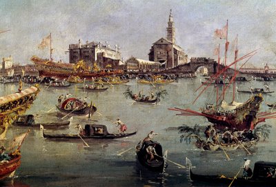 Dogen på Bucentaurus (Bucentoro) i San Nicolo från Lido till Venedig, Kristi himmelsfärdsmålning av Francesco Guardi (1712-1793) 1700-talets Paris, Louvren. av Francesco Guardi