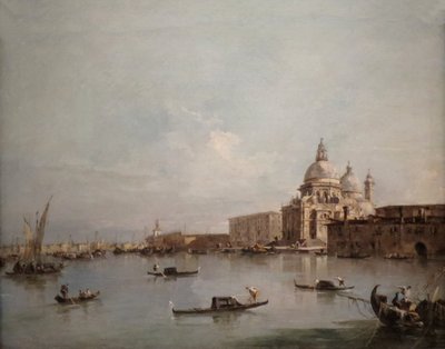 Utsikt över Santa Maria della Salute med Dogana di Mare av Francesco Guardi