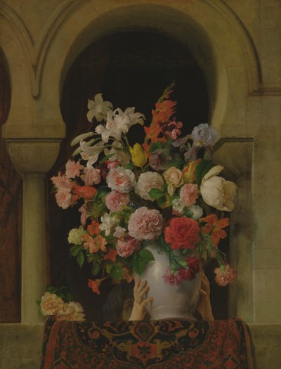 En vas med blommor på fönstret i ett harem, 1881 av Francesco Hayez
