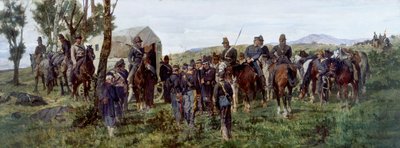 Avsnitt från slaget vid Custoza: Den sårade prins Amedeo eskorteras till en ambulans av Francesco Hayez