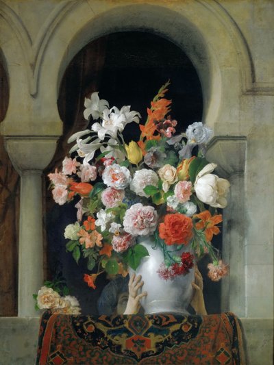 Vas med blommor på fönstret i ett harem, 1881. av Francesco Hayez