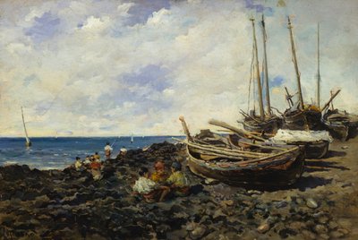 Fiskare med båtar på stranden av Francesco Lojacono