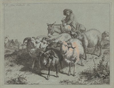 Pojke på en åsna som driver en flock av Francesco Londonio