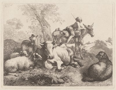 Pojke på en åsna som vakar över en grupp djur, 1763. av Francesco Londonio