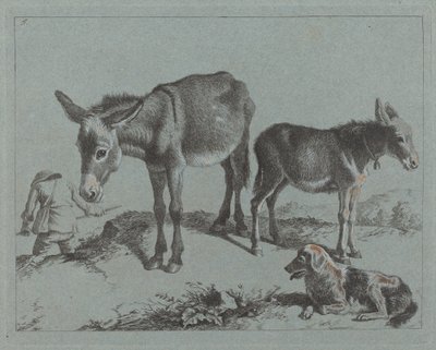 Åsnan med sitt föl, en hund och en bondeman, 17621763. av Francesco Londonio