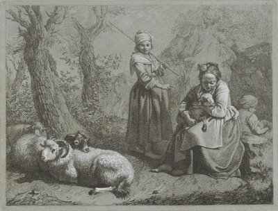 Tre herdinnor med får Shepherd-scener (serietitel) av Francesco Londonio