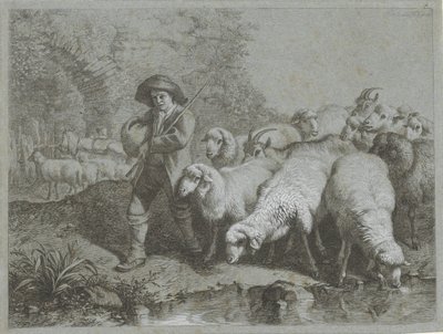 Herde med flock får och getter Shepherd-scener (serietitel) av Francesco Londonio