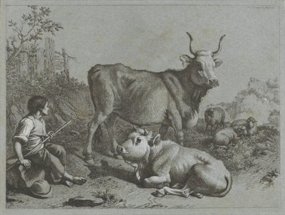Herdepojke med två oxar och tre får Shepherd-scener (serietitel) av Francesco Londonio