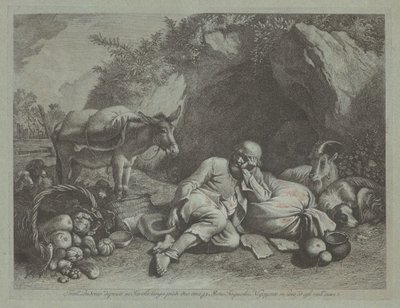Gammal man lutad mot en säck, troligen efter 1767. av Francesco Londonio