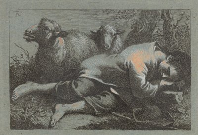 Bondpojke sover nära två får, 17581759. av Francesco Londonio