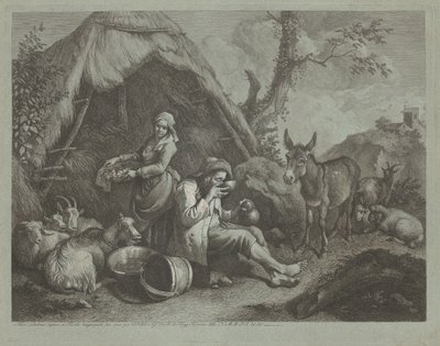 Sittande gammal man och kvinna med en korg med ägg av Francesco Londonio