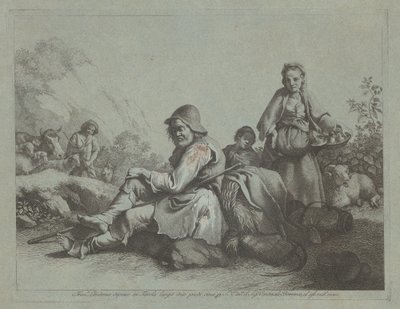 Sittande herde och en bondkvinna med en korg, 17591782. av Francesco Londonio
