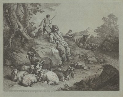 Sittande herde framför en flock getter av Francesco Londonio