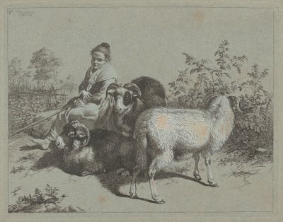 Sittande herdinna med tre baggar, 1762. av Francesco Londonio