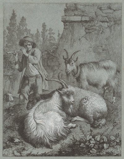 Herde som spelar flöjt med getter, 1764. av Francesco Londonio