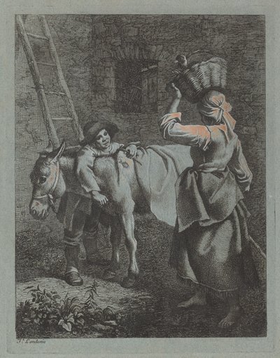Herde som talar till en bondkvinna, 17601764. av Francesco Londonio