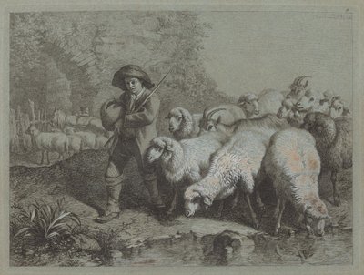 Herde med en säck som driver en flock av Francesco Londonio