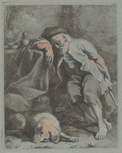 Sovande gammal man med hund, 1759. av Francesco Londonio