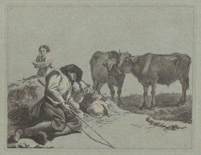 Sovande herde, två kalvar och en bondkvinna, 17621763. av Francesco Londonio