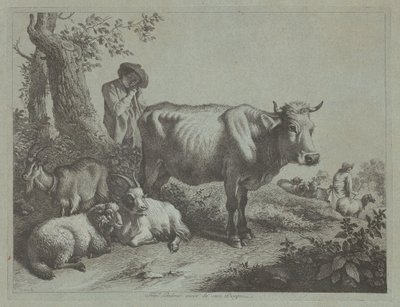 Stående ko och en herdepojke med flock, 1760-talet. av Francesco Londonio