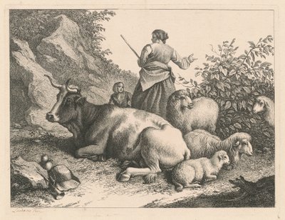 Stående herdinna med ett barn, efter 1776. av Francesco Londonio