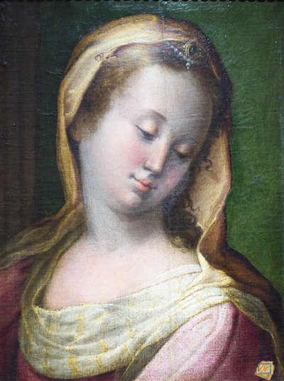 Madonnans huvud (olja på duk) av Francesco Longhi