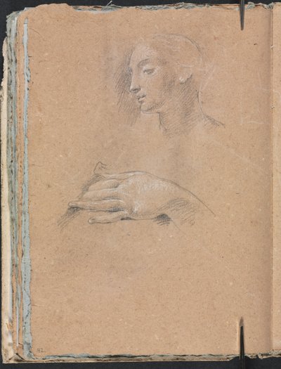 Verona Skissbok: Kvinnligt huvud och vänster sida 42, 1760. av Francesco Lorenzi