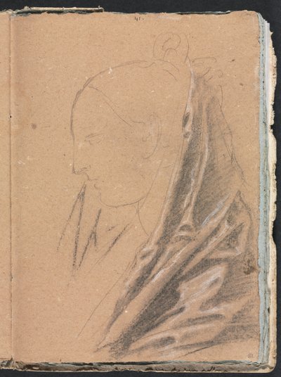 Verona Skissbok: Kvinnligt huvud med draperi sida 81, 1760. av Francesco Lorenzi