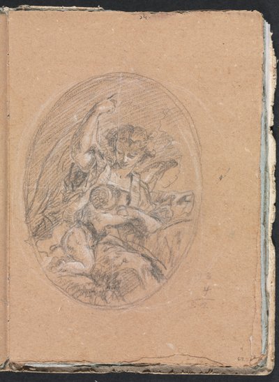 Verona Skissbok: Figur med barn på rundel sida 67, 1760. av Francesco Lorenzi