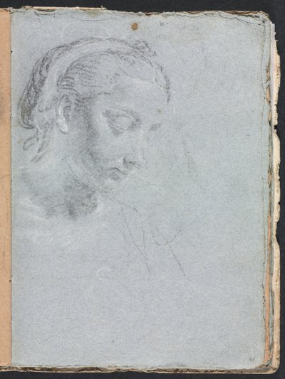 Verona Skissbok: En kvinnas huvud och axlar sida 61, 1760. av Francesco Lorenzi