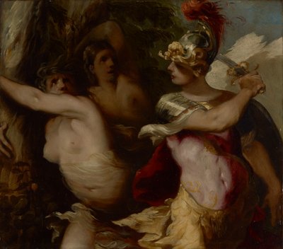 Rinaldos erövring av den förtrollade skogen, ca 1650-1655 (Olja på koppar) av Francesco Maffei