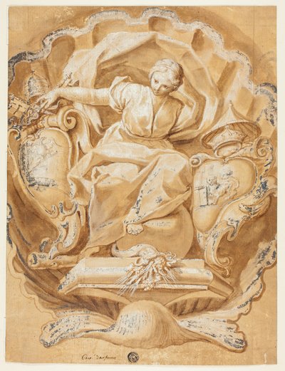 Allegorisk figur med vapen av Alexander VIII (Ottoboni) och vapen av påvedömet av Francesco Mancini
