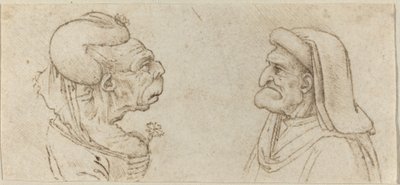 Två groteska huvuden av Francesco Melzi after Leonardo da Vinci