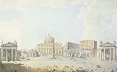 St. Peters, basilikan och piazzan (wc över etsad kontur) av Francesco Panini