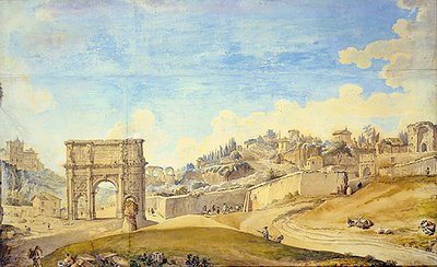 Utsikt över Rom (akvarell på papper) av Francesco Panini