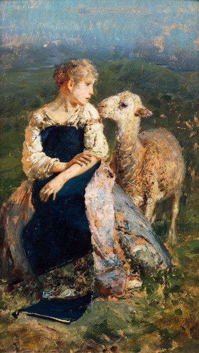 Herdinna eller flicka med en get (olja på duk) av Francesco Paolo Michetti