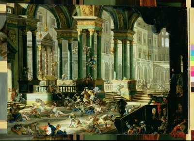 Utvisning av Heliodorus från Salomos tempel (olja på koppar) av Francesco Peresi