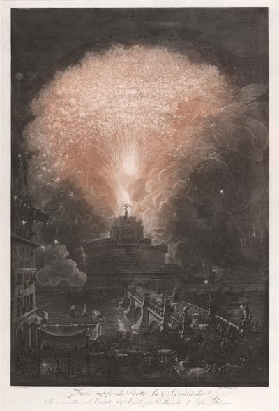 Konstgjord eld som kallas Pinwheel som s av Francesco Piranesi