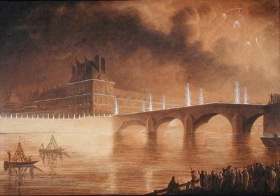 Belysning av kajen och Pont des Tuileries av Francesco Piranesi