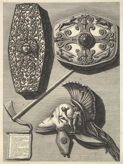 Delar i stort restaurerade av Trofei de Ottaviano Augusto Restaurerad detalj av Tro ..., ca. 1753. av Francesco Piranesi