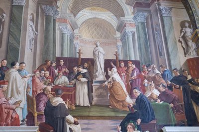 Diskussion om den obefläckade befruktningen (fresk) av Francesco Podesti
