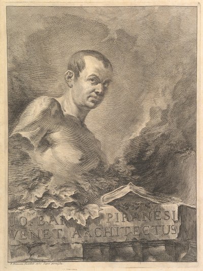 Porträtt av G.B. Piranesi i imitation av en antik byst, från Opere vari di Architettur ..., 1750. av Francesco Polanzani