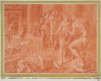 Odysseus befiehlt die Tötung von Penelopes Dienern av Francesco Primaticcio