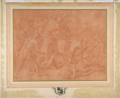 Ulysses och hans följeslagare slåss mot cikonerna inför staden Ismaros, Studera..., 1555-60. av Francesco Primaticcio
